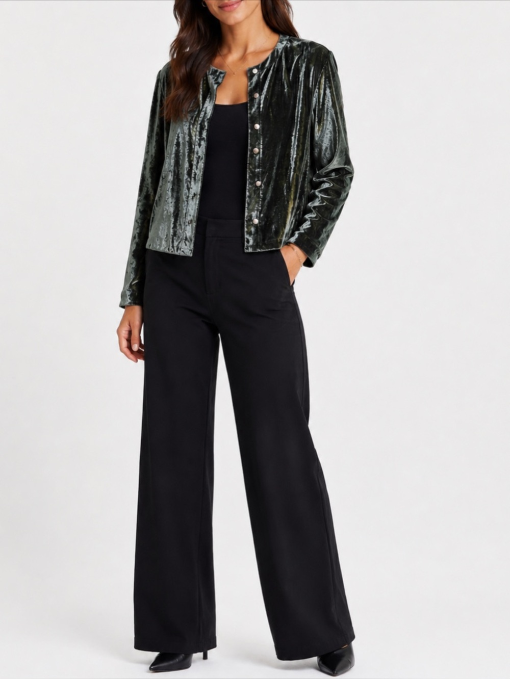 Giorgio Armani Velvet Open-Front Blazer in Forest Green 12